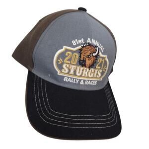 Sturgis 2021 Rally Races Adjustable Hat Embroidered Bison Gray Motorcycle